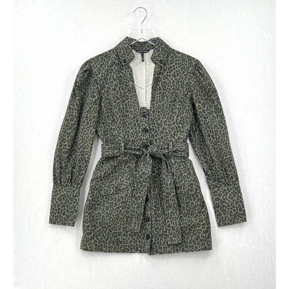 MARISSA WEBB Mera Leopard Print Denim Dress Womens Small Olive Green Belted - Picture 5 of 16